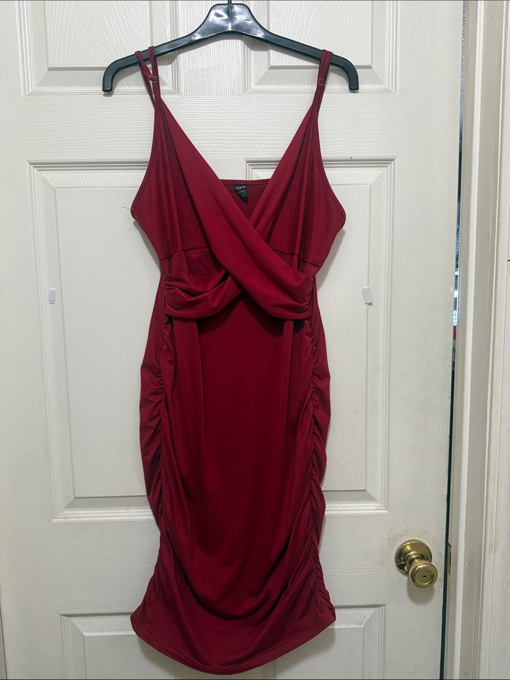 SHEIN Burgundy Draped Sleeveless Midi Dress